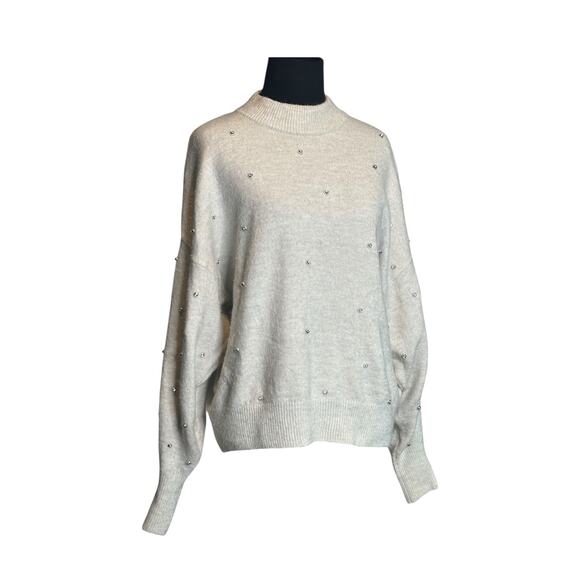 H&M cream beaded sparkle silver studs sweater size Small - Picture 8 of 15